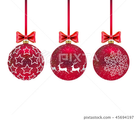 Three Christmas red balls with and bows on white - Stock Illustration ...