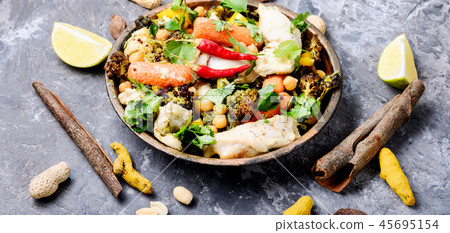 Chicken with vegetables and spicy Chicken with vegetables and spicy 45695154