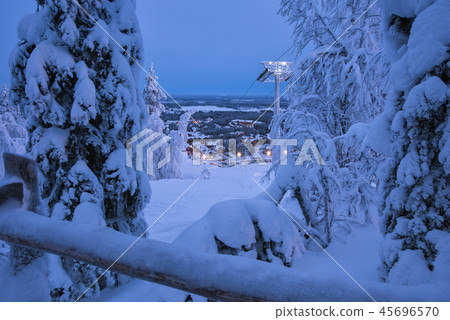 Evening view on ski resort in Finland Evening view on ski resort in Finland 45696570