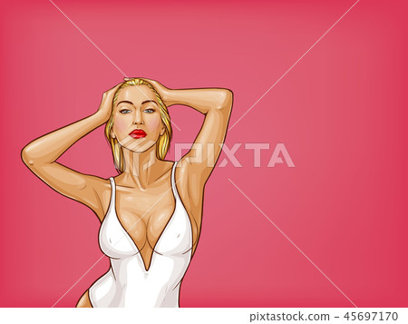 pop art woman in one-piece swimsuit 45697170