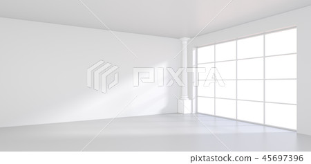 Light scattered light falling from the window into the white room. 3D rendering Light scattered light falling from the window into the white room. 3D rendering 45697396