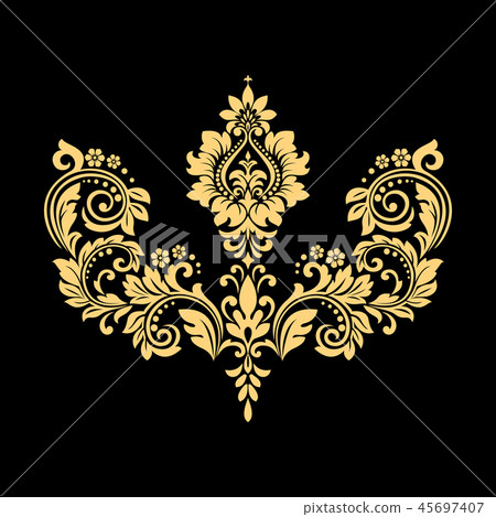 Golden pattern on a black background. Damask  45697407
