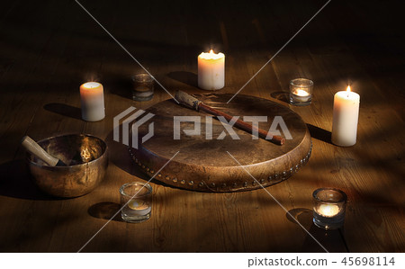 Shaman tambourine and Tibetan bowl  45698114