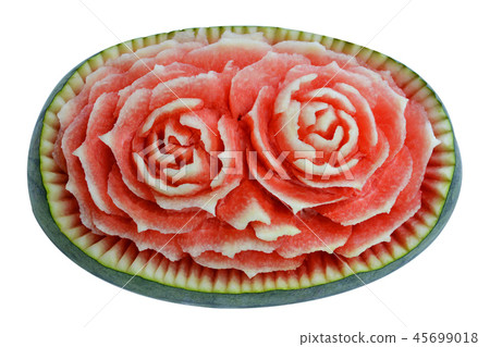 Watermelon Thai fruit carving isolated on white 45699018