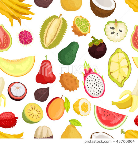 Seamless Pattern Tropical Fruits Vector Isolated 45700804