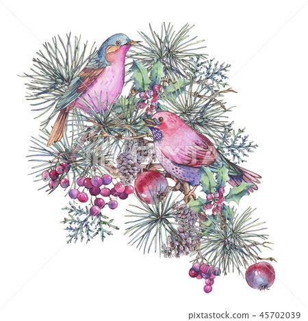 Christmas Vintage Floral Greeting Card, New... - Stock Illustration ...