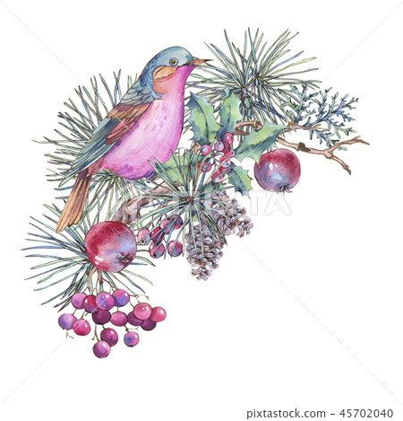 Christmas Vintage Floral Greeting Card, New... - Stock Illustration ...