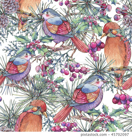 Christmas Vintage Floral Greeting Seamless... - Stock Illustration ...