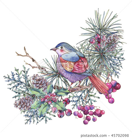 Christmas Vintage Floral Greeting Card, New... - Stock Illustration ...