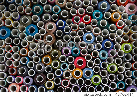 top view on lot of colored skeins sewing thread top view on lot of colored skeins sewing thread 45702414