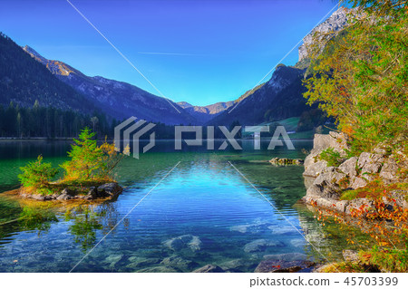 Fantastic autumn sunrise of Hintersee lake. 45703399