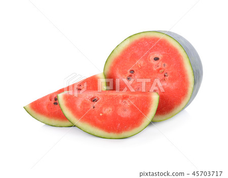 half and portion cut watermelon with seed on white 45703717