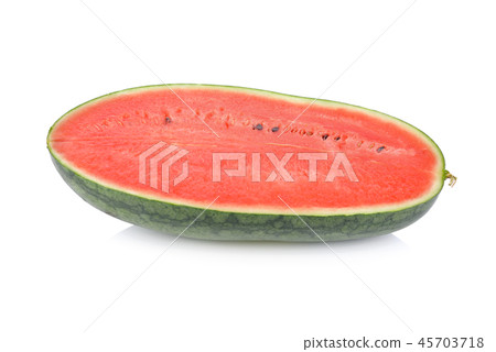 half cut watermelon with seeds on white background half cut watermelon with seeds on white background 45703718