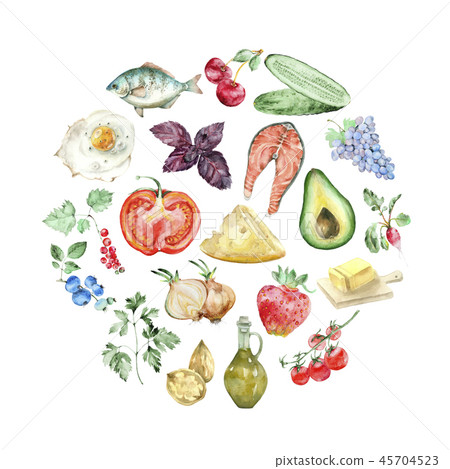 Watercolor circle for keto diet. Watercolor circle for keto diet. 45704523