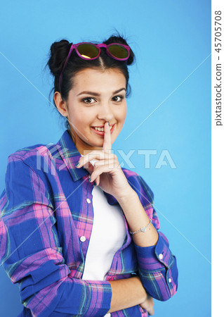 young pretty teenage modern hipster girl posing emotional happy young pretty teenage modern hipster girl posing emotional happy 45705708