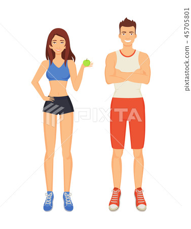 Woman and Man Sportive People Vector Illustration - Stock Illustration ...