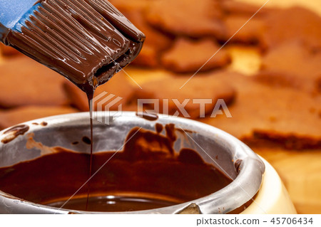 Closeup view of hot brown delicious molten chocolate 45706434