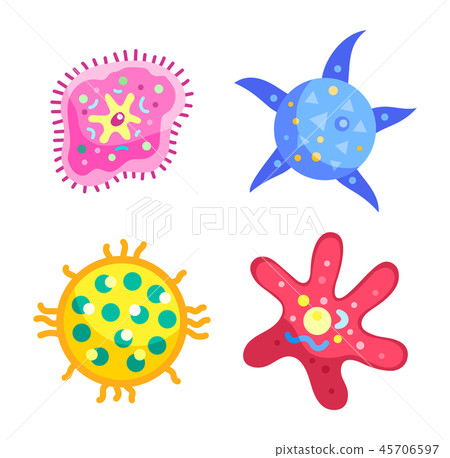 Bacteria virus cells set, microbes vector icon 45706597