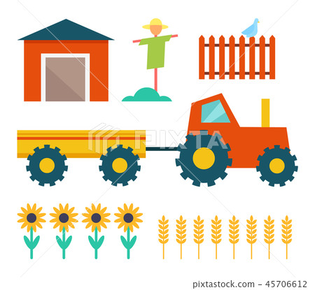 Farm Tractor and Building Vector Illustration 45706612