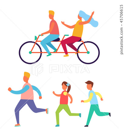 Cycling Couple Jogging Family Vector Illustration 45706615