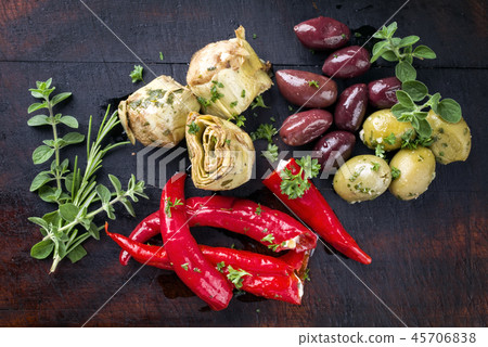 Traditional Italian Antipasti with Salami and Traditional Italian Antipasti with Salami and 45706838