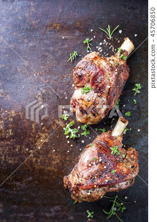 Two Barbecue Leg of Lamb as top view Two Barbecue Leg of Lamb as top view 45706850