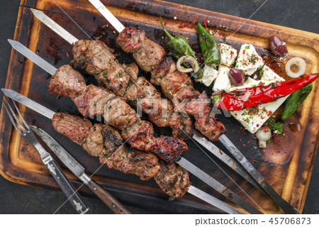Traditional Shashlik with Salad and Yufka Bread  45706873