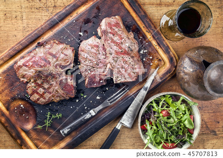 Two Barbecue dry aged Wagyu Porterhouse Steaks as Two Barbecue dry aged Wagyu Porterhouse Steaks as 45707813