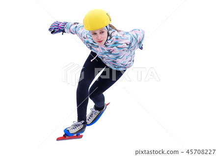 Speed skating young girl isolated on white 45708227