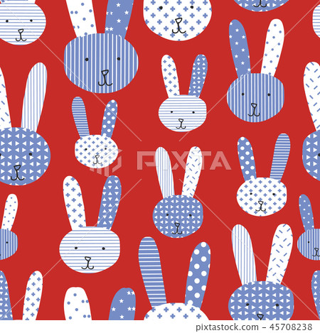 Cute bunnies blue white red seamless pattern Cute bunnies blue white red seamless pattern 45708238