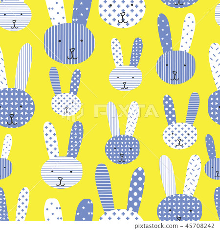 Cute bunnies blue white lime seamless pattern 45708242