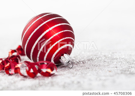 Red christmas baubles isolated 45708306