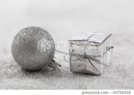 Silver Christmas background with Christmas balls 45708308