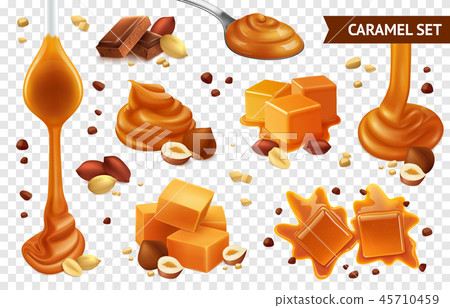 Realistic Caramel Chocolate Nut Icon Set 45710459