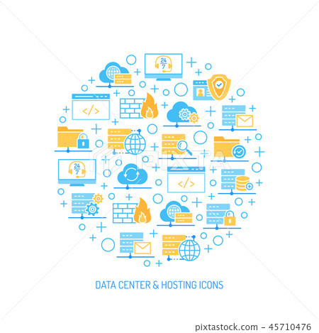 Set of Data center, hosting and cloud services icons. 45710476