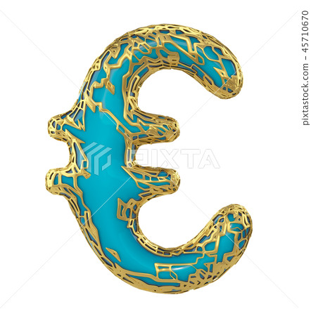 Euro sign made in golden shining metallic 3D with blue paint isolated on white background. Euro sign made in golden shining metallic 3D with blue paint isolated on white background. 45710670