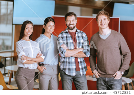 Joyful four colleagues beginning startup 45712821