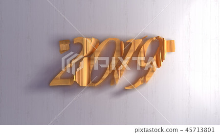 Happy new year 2019 isolated numbers lettering written by wood on white background. 3d illustration Happy new year 2019 isolated numbers lettering written by wood on white background. 3d illustration 45713801