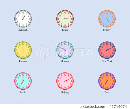 Set of analog clocks world zone time 45714074