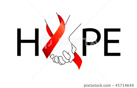 Holding hands with Red ribbon in hope. Holding hands with Red ribbon in hope. 45714649