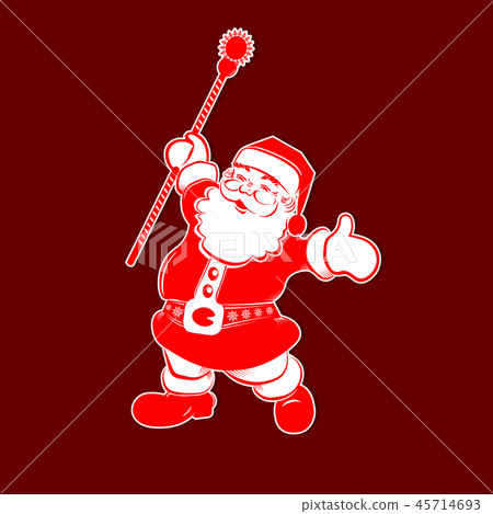 Christmas red white silhouette of Santa Claus with staff raised up. Christmas red white silhouette of Santa Claus with staff raised up. 45714693
