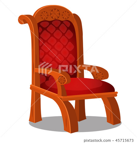 Vintage wood chair with red upholstered isolated on a white background. Vector cartoon close-up 45715673