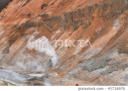 Photograph the morning scenery of Noboribetsu hot spring Noboribetsu hot spring Jigokudani in Hokkaido 45716970