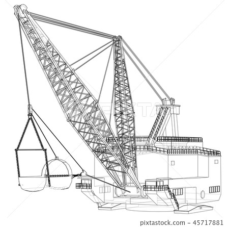 Dragline walking excavator. Vector Dragline walking excavator. Vector 45717881