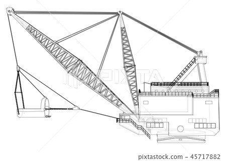 Dragline walking excavator. Vector 45717882
