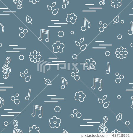 Seamless pattern of notes, flowers, leaves Seamless pattern of notes, flowers, leaves 45718991