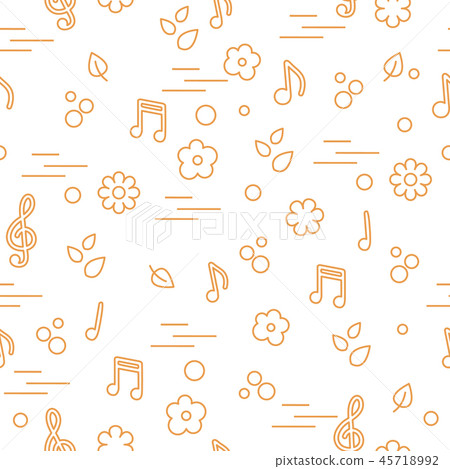 Seamless pattern of notes, flowers, leaves 45718992
