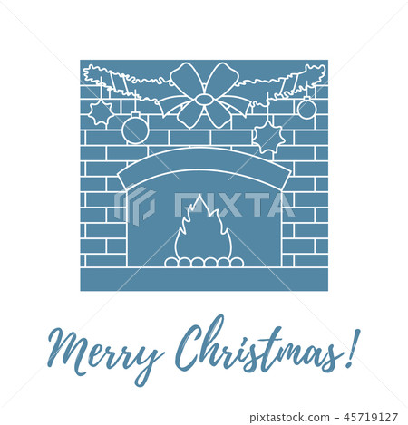 kindled fireplace, garland, Christmas balls and 45719127