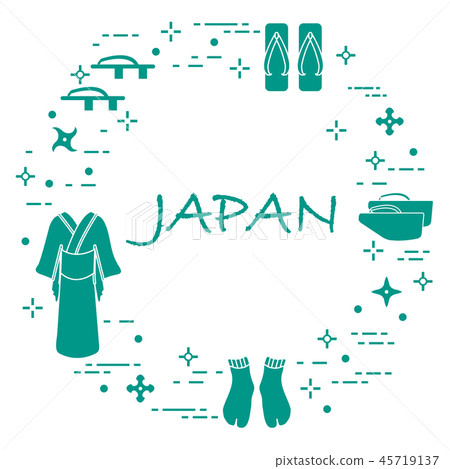 Traditional japanese clothing, shoes and shurikens Traditional japanese clothing, shoes and shurikens 45719137