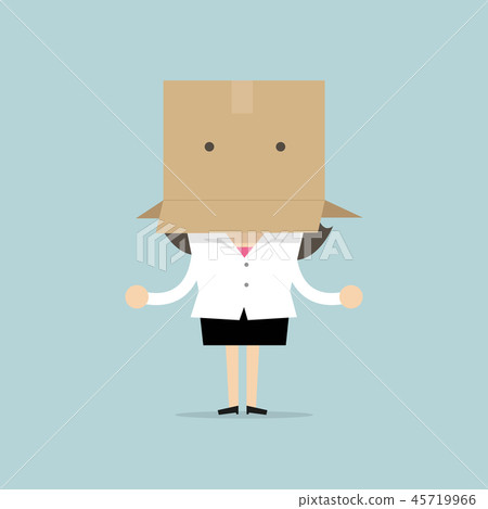 Businesswoman with a cardboard box on her head. 45719966